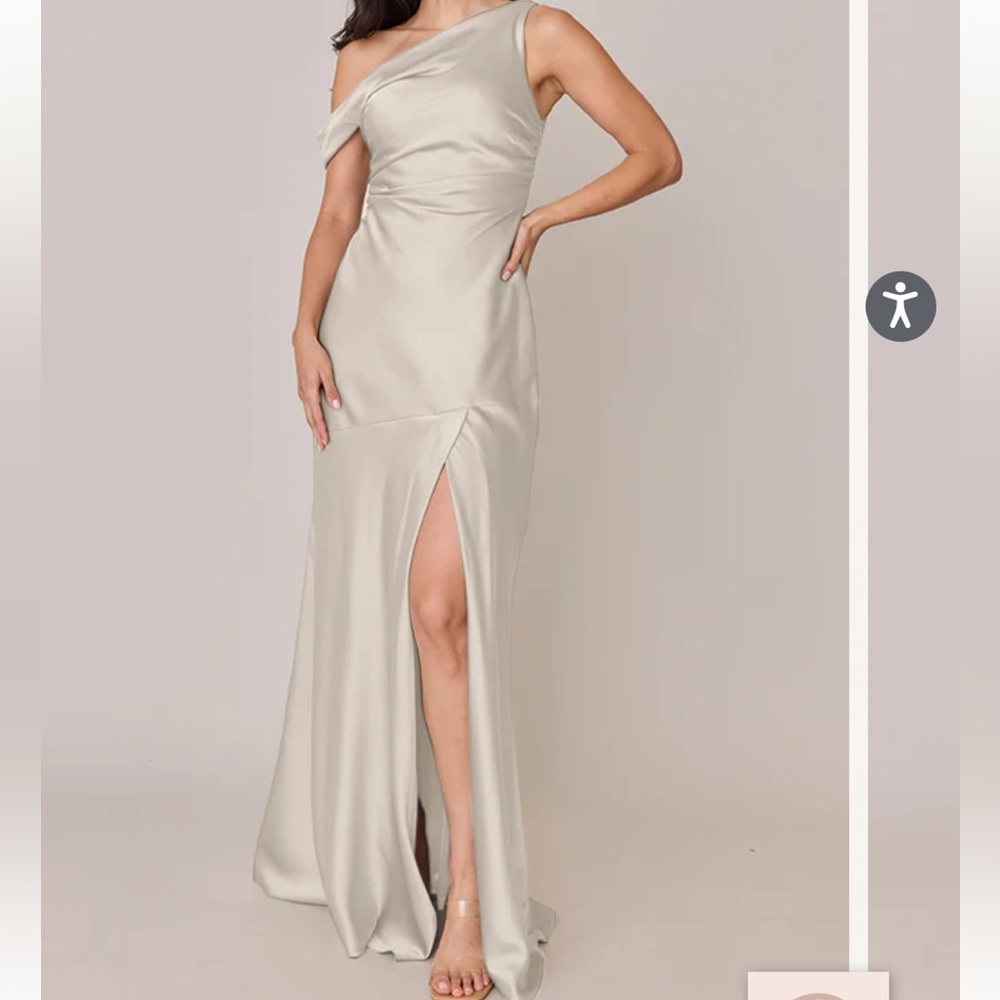 Revelry One-Shoulder Soft Champagne Bridesmaid Dress